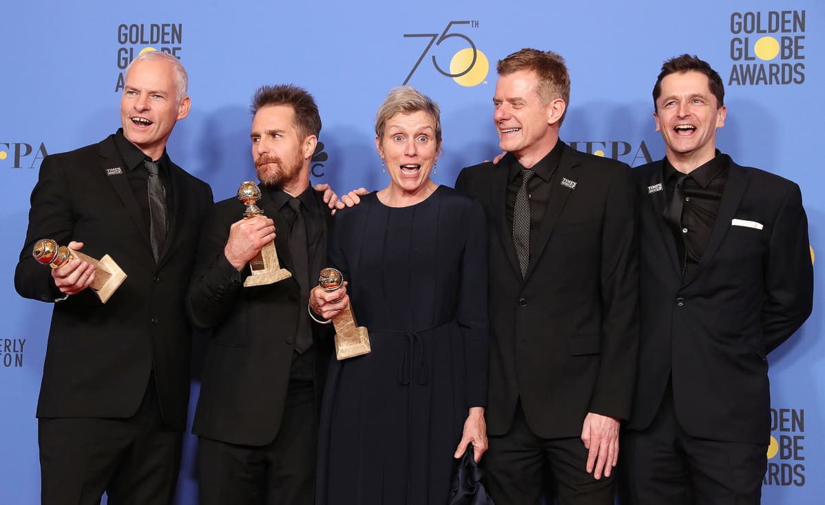 Martin McDonagh, Sam Rockwell, Frances McDormand, Graham Broadbent ja Peter Czernin