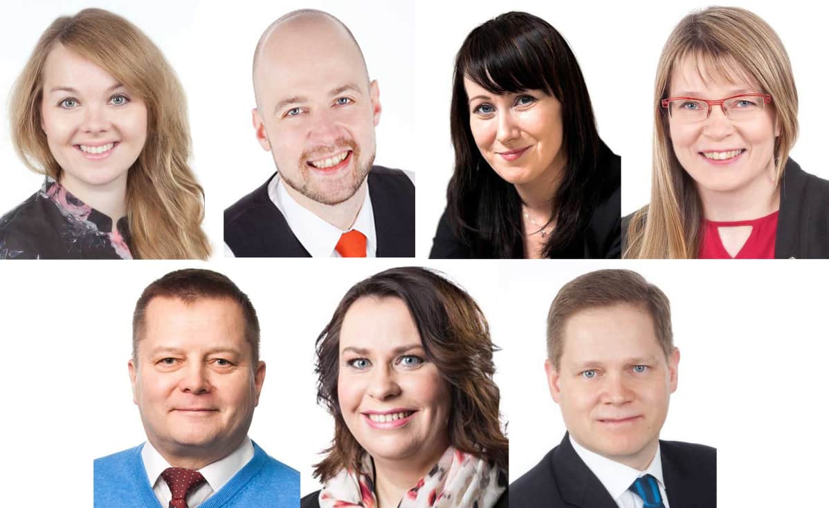 Lapin kansanedustajat Katri Kulmuni, Mikko Kärnä, Hanna Mäntylä, Eeva-Maria Maijala, Markus Mustajärvi, Johanna Ojala-Niemelä ja Markus Lohi