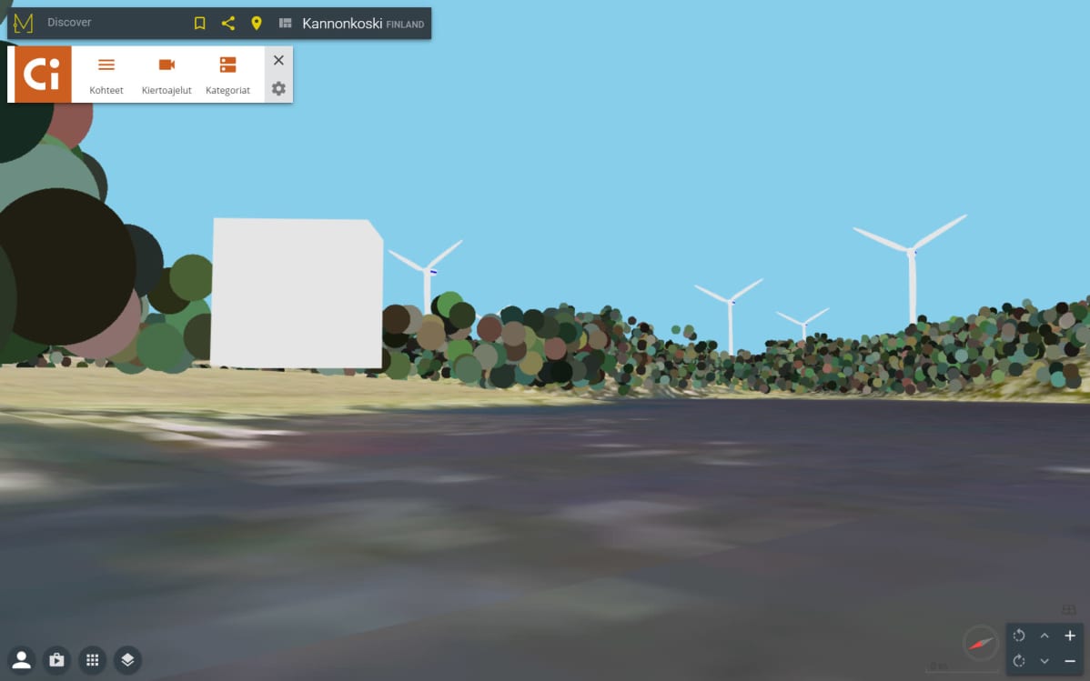 3d kuva tuulivoimapuistosta.