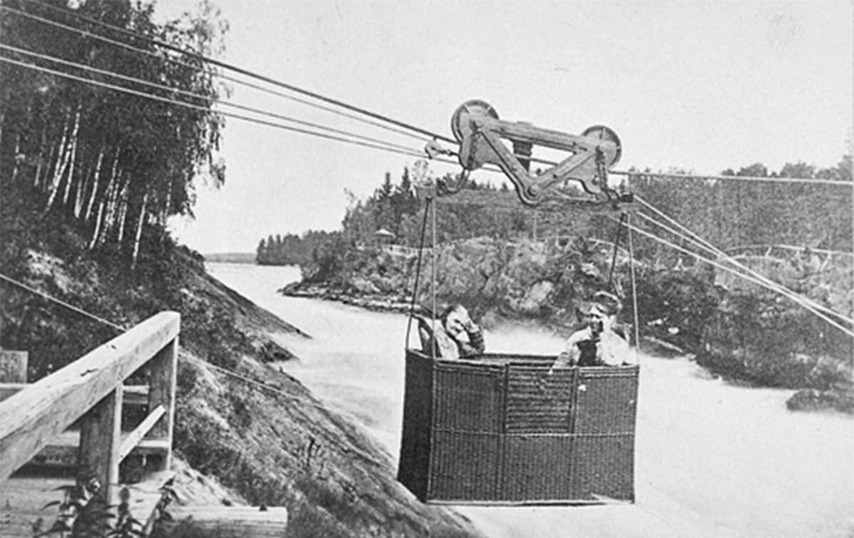 Imatrankosken ylittävä köysirata vuonna 1887