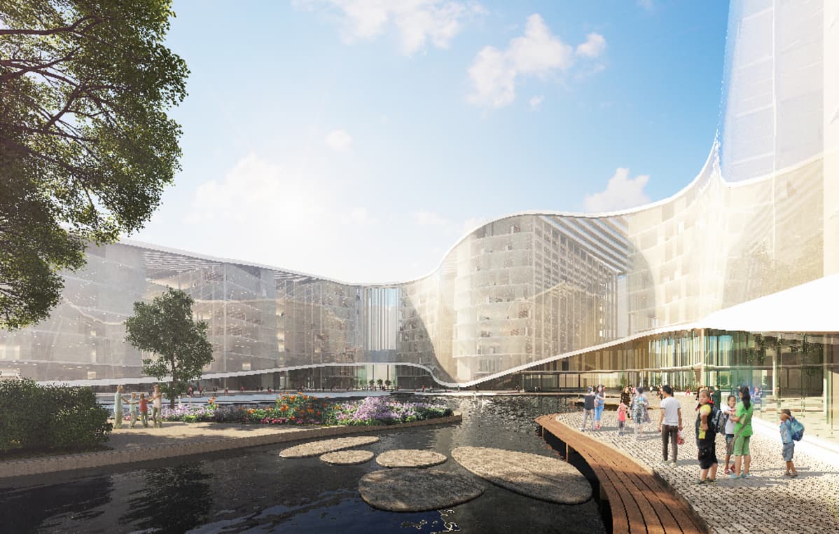 Nanging Sino-Finnish Center Architecture Design Competition -arkkitehtikilpailun ehdotus suomalais-kiinalaiseksi keskukseksi Nangingiin.