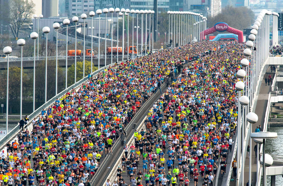 Wienin maratonjuoksun startti 7. huhtikuuta.