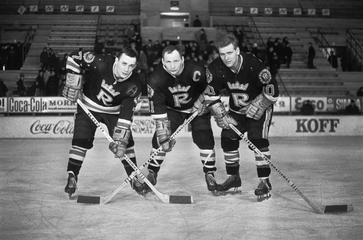 Rosenlew-38, RU-38 jääkiekkojoukkueen Matti Mölli Keinonen, Raimo Kilpiö ja Matti Harjo vuonna 1967.