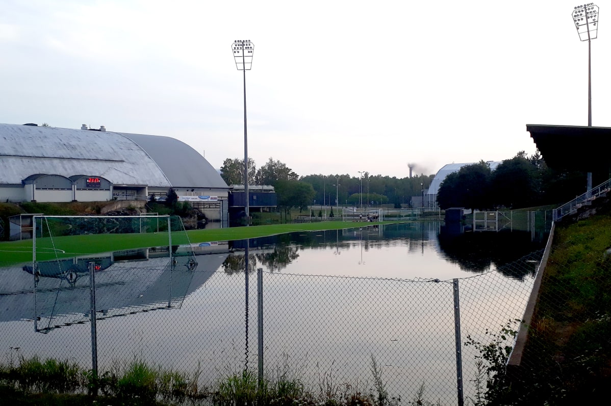 Rauman jalkapallostadion tulvi 30.7.