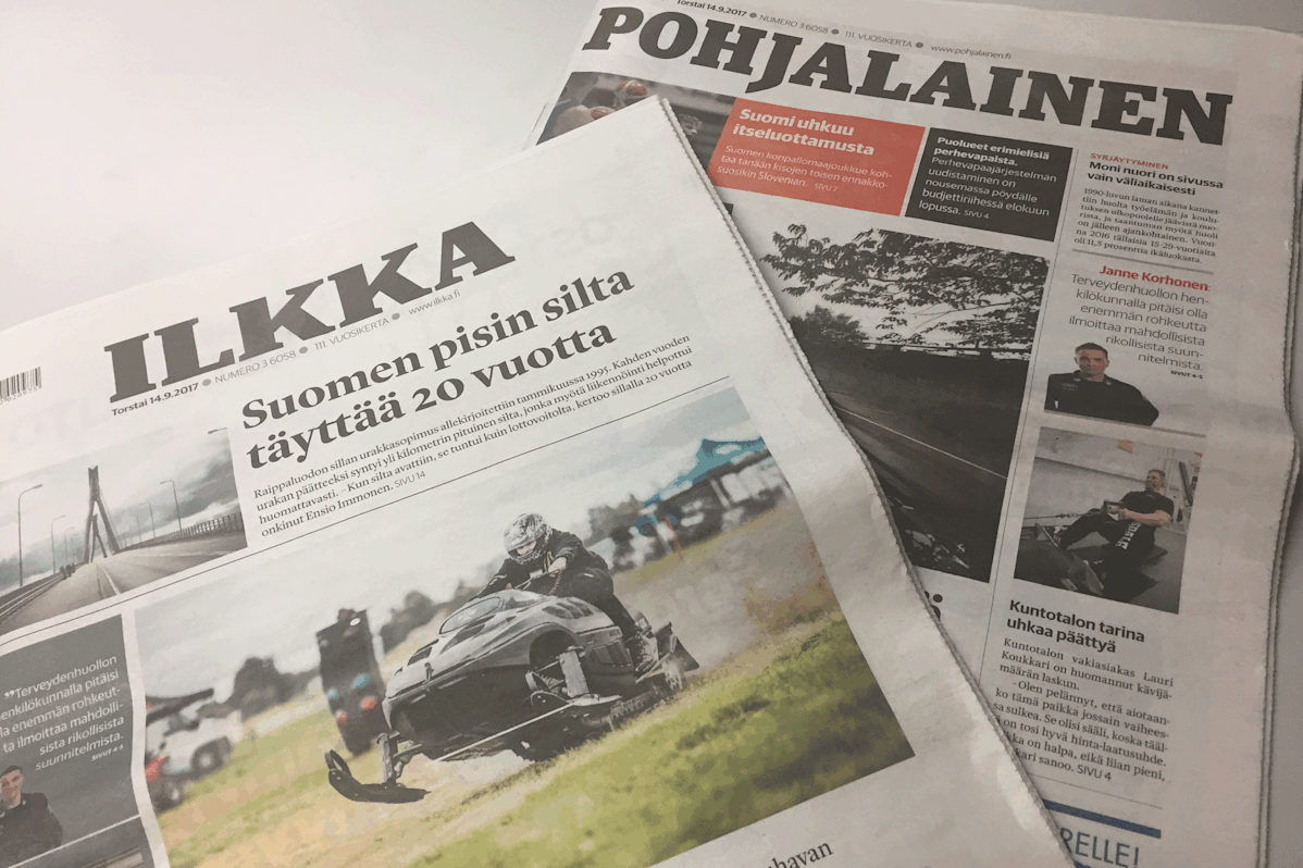 Ilkan ja Pohjalaisen ensimmäiset tabloid-kokoiset koelehdet.