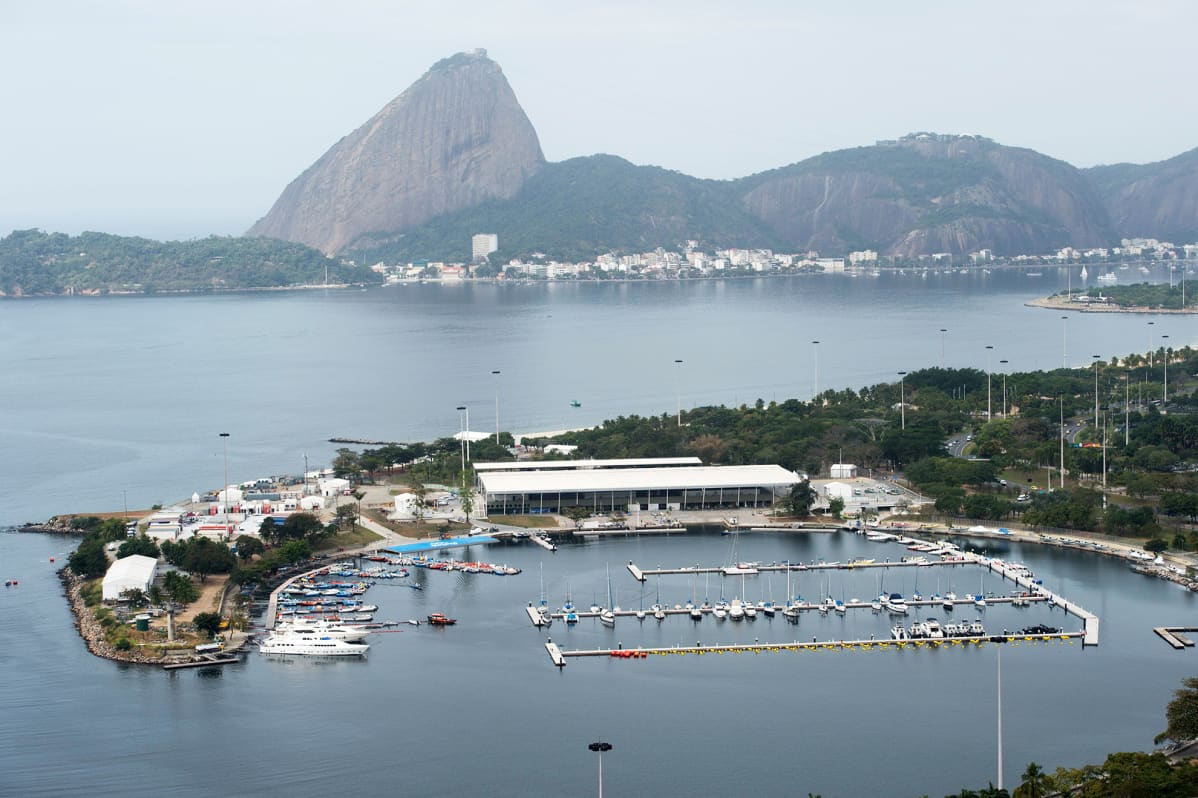 Näkymä Guanabara-lahden Marina Da Gloriaan, joka on olympialaisten purjehduslajien keskuspaikka.