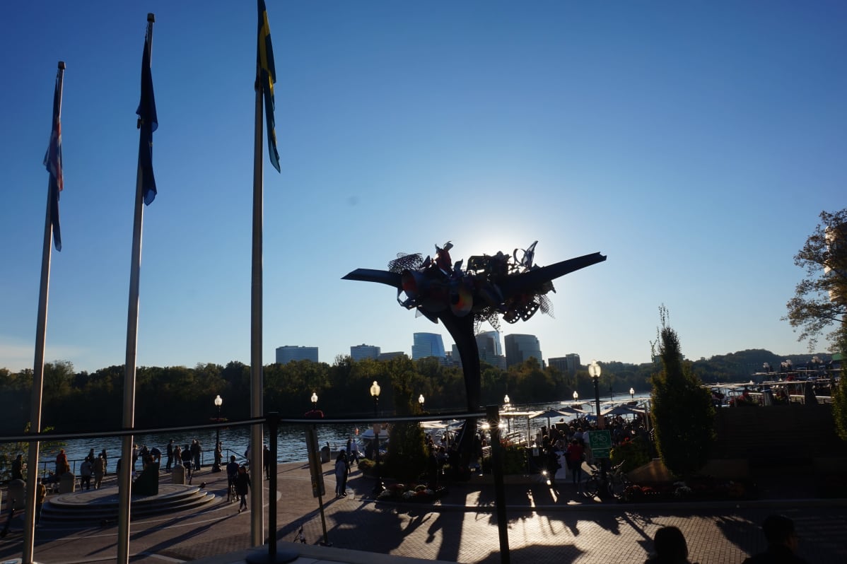 Ruotsin liput ovat salossa rantabulevardilla Washingtonin Ruotsi-talon edustalla.