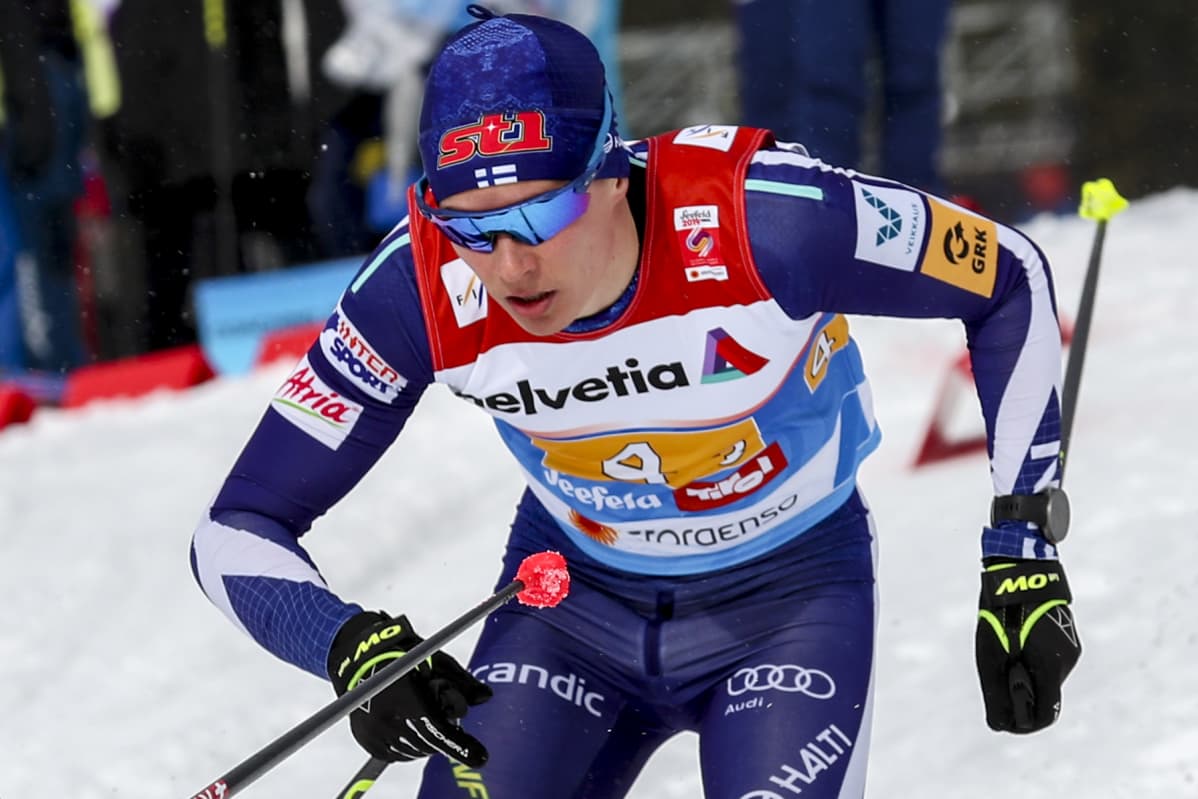 Matti Heikkinen Seefeldin MM-kisojen viestiosuudella.