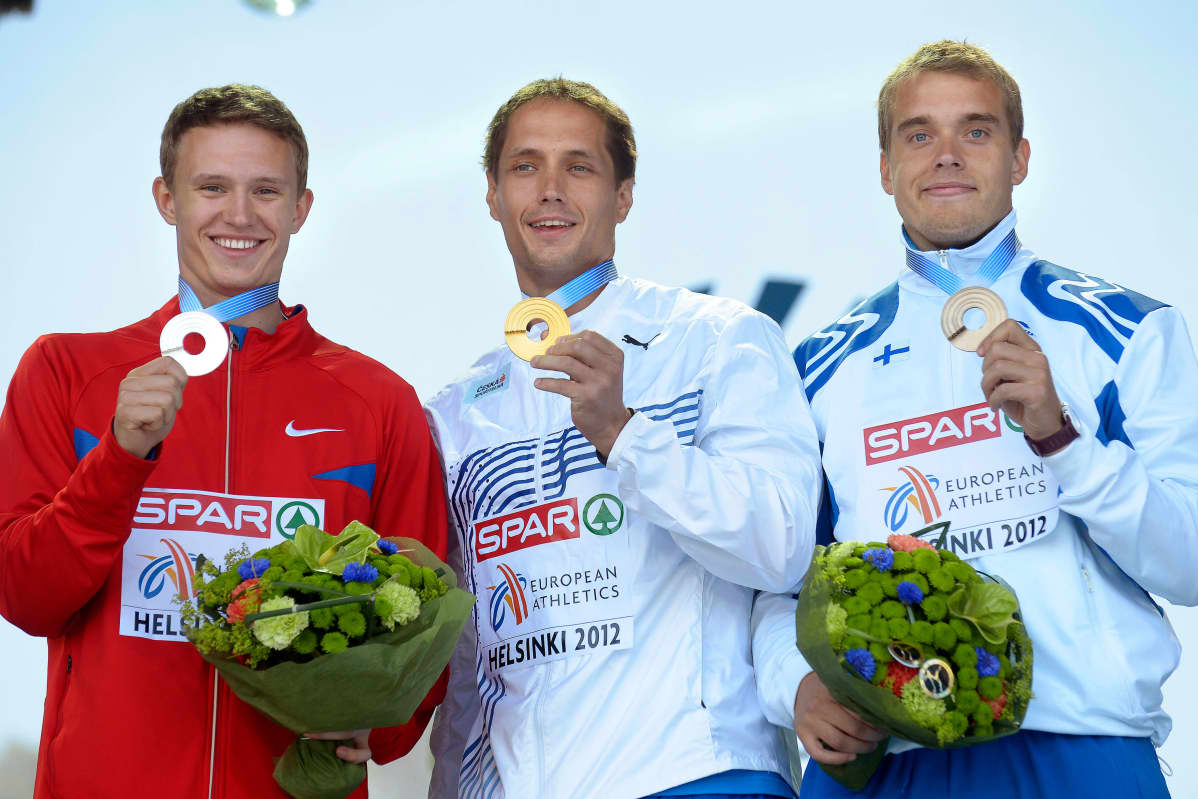 Valeri Iordan, Vitezslav Vesely ja Ari Mannio olivat kärkikolmikko Helsingin EM-finaalissa 2012.