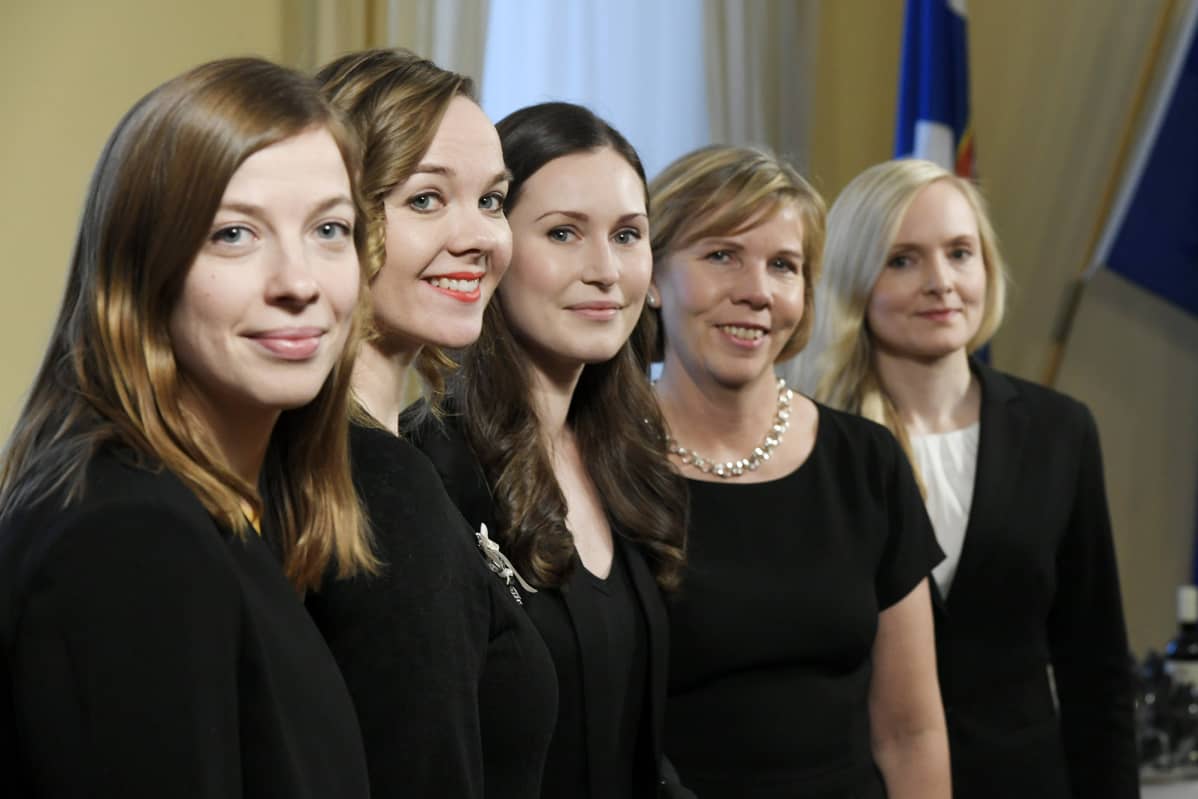 Li Andersson, Katri Kulmuni, Sanna Marin, Anna-Maja Henriksson ja Maria Ohisalo
