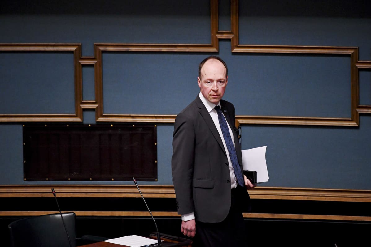 Kuvassa on perussuomalaisten puheenjohtaja Jussi Halla-aho.