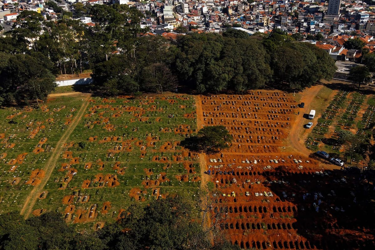 Ilmakuvassa on hautausmaa Sao Paulossa Brasiliassa.
