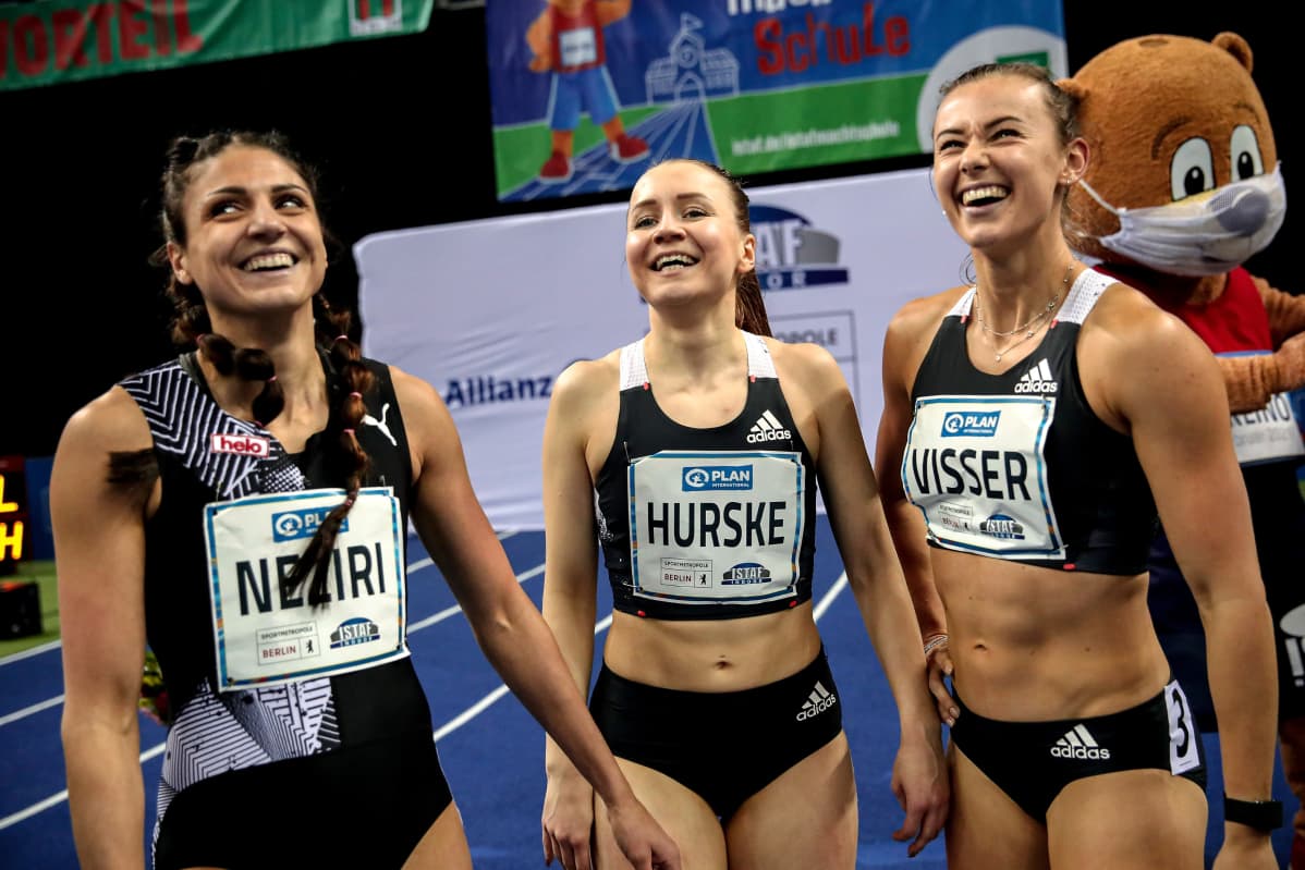 Nooralotta Neziri of Finland, Reetta Hurske of Finland and Nadine Visser of the Netherlands
