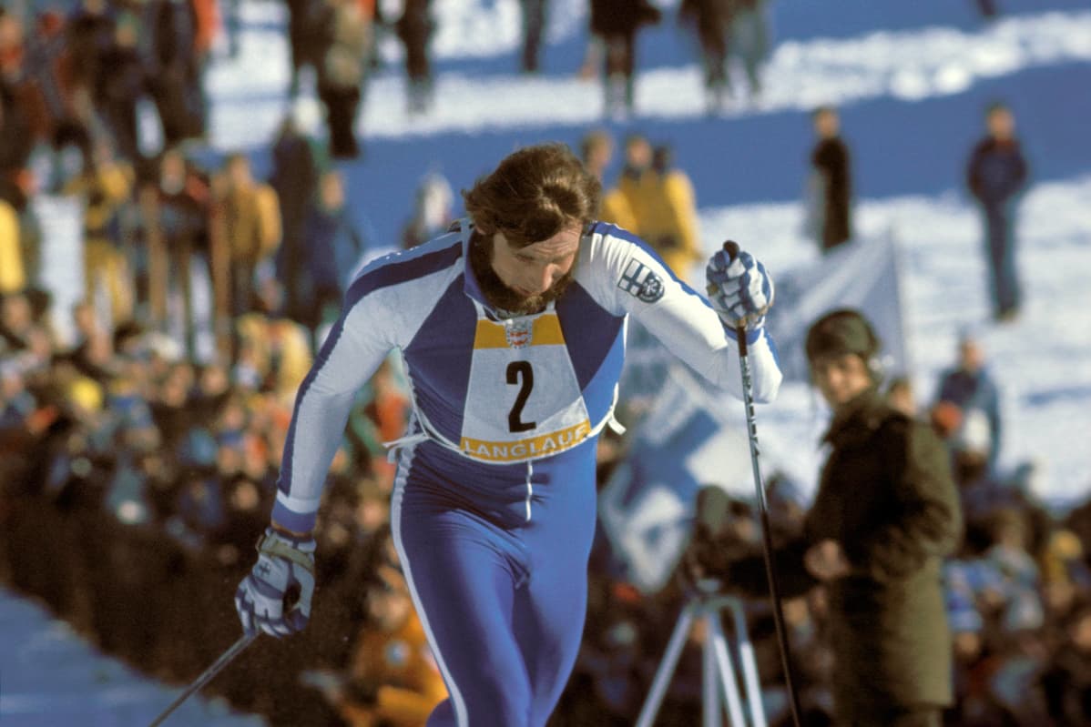 Juha Mieto hiihtokilpailuissa 8.2.1976