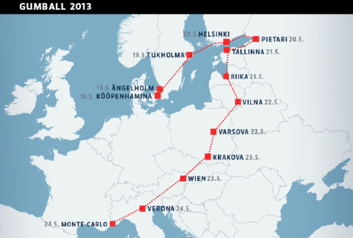Gumball 3000 -kisan reitti.