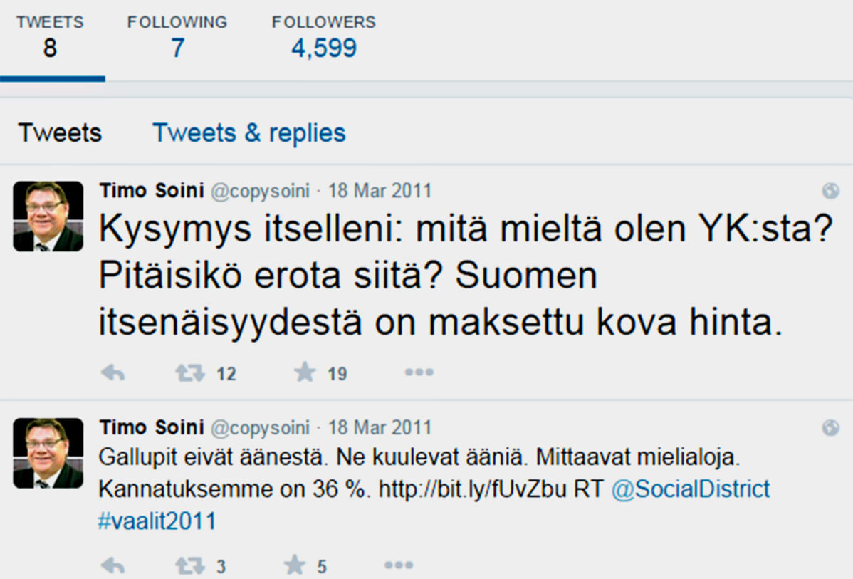 Kuvakaappaus väärennetyltä Twitter-tililtä.