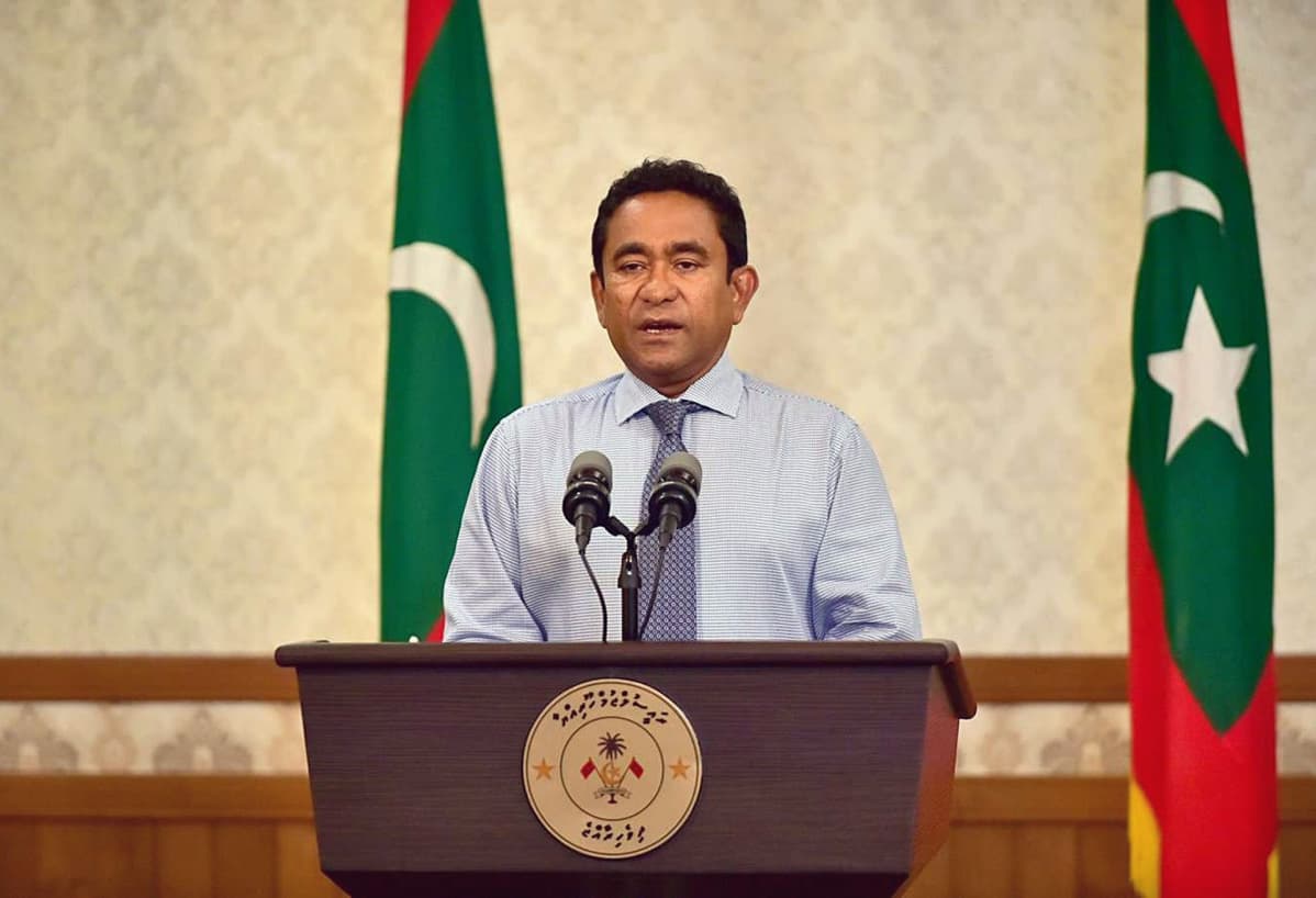 Malediivien vaalit hävinnyt presidentti Abdulla Yameen puhuu.