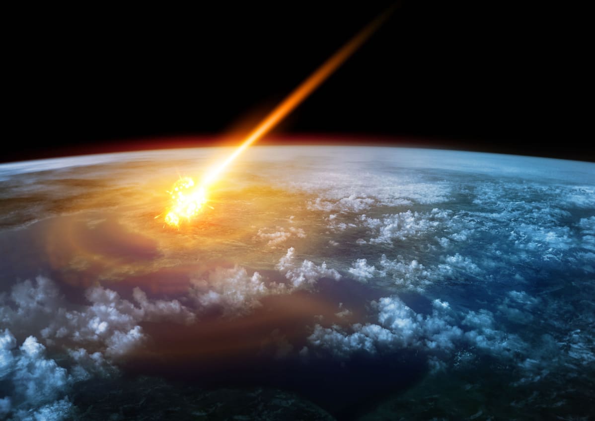 Graafikon näkemys asteroidin iskeytymisestä ilmakehään.