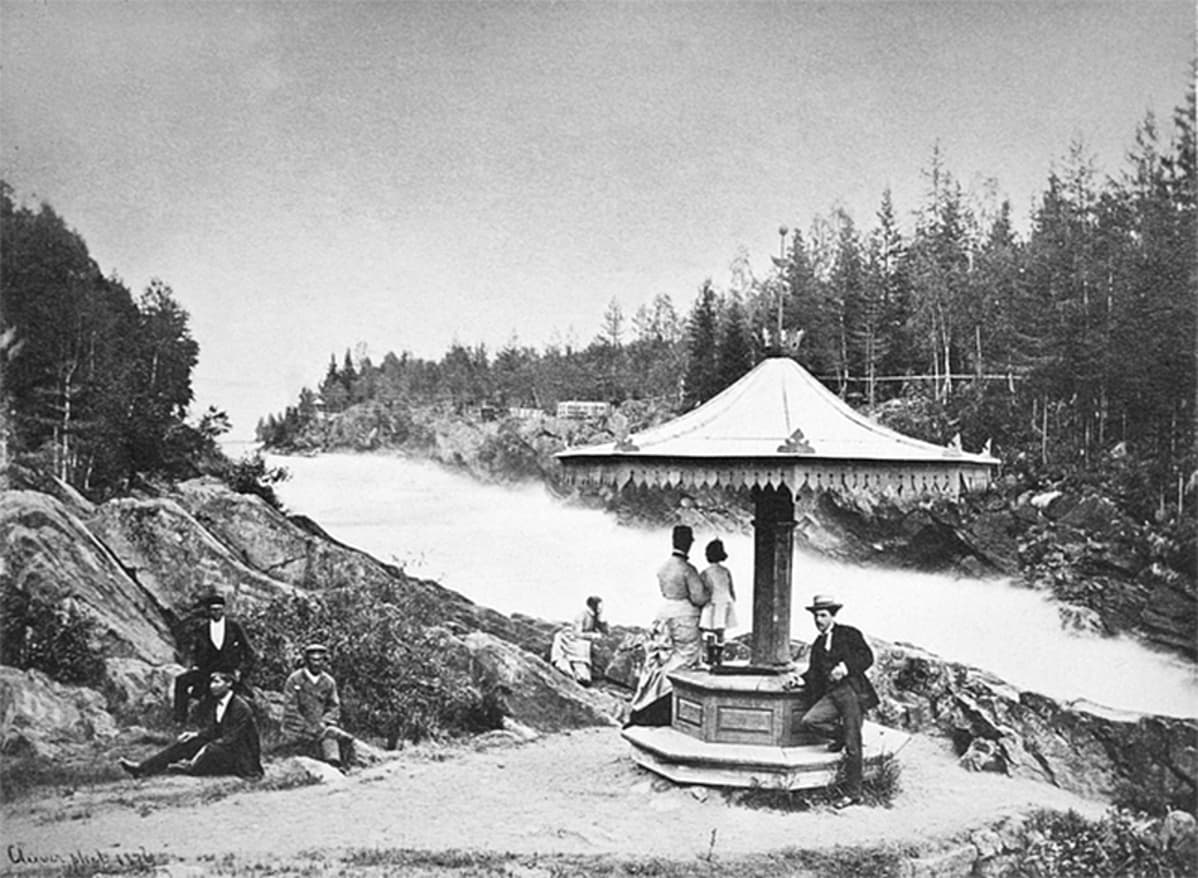 Imatrankoski, matkailijoita näköalapaikalla 1876