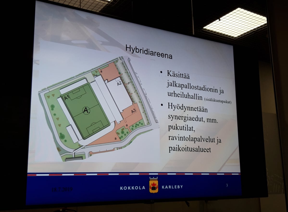 Luonnos Kokkolaan kaavaillusta hybridiareenasta.
