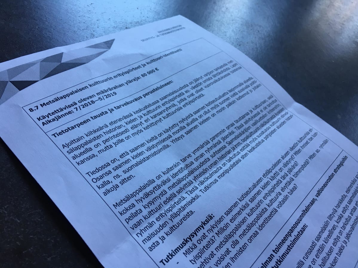 Metsälappalaisen kulttuurin erityispiirteet ja kulttuuri-identiteetti. Haettavana olevien teemojen kuvaukset
