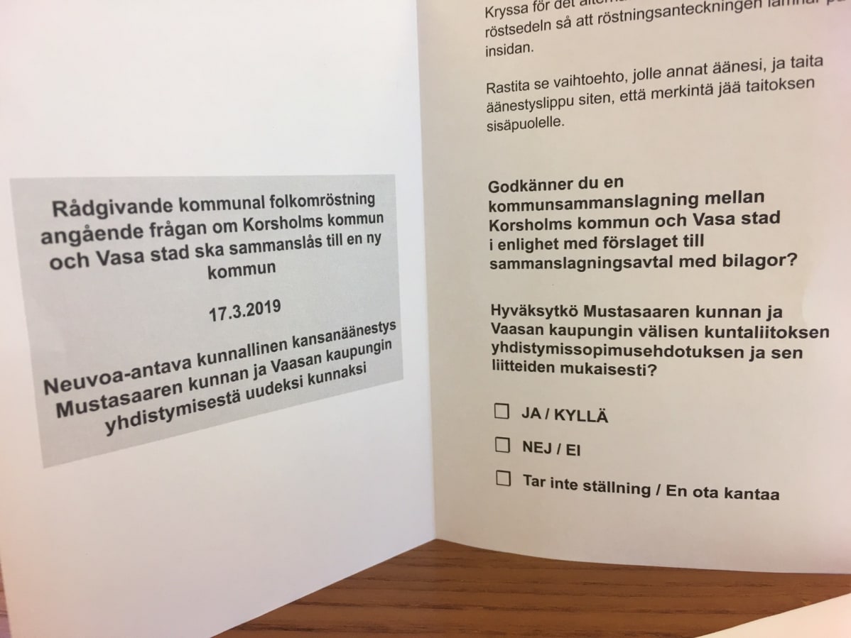 Mustasaarelaiset äänestivät kuntaliitoksesta Vaasan kanssa sunnuntaina 17.3.2019.