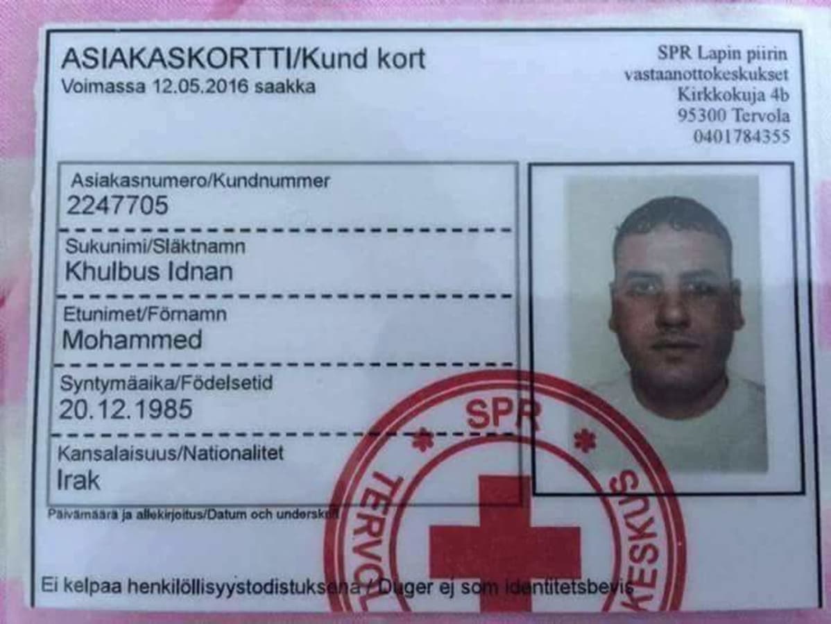 Mohammed Khulbusin vastaanottokeskuksen asiakaskortti.