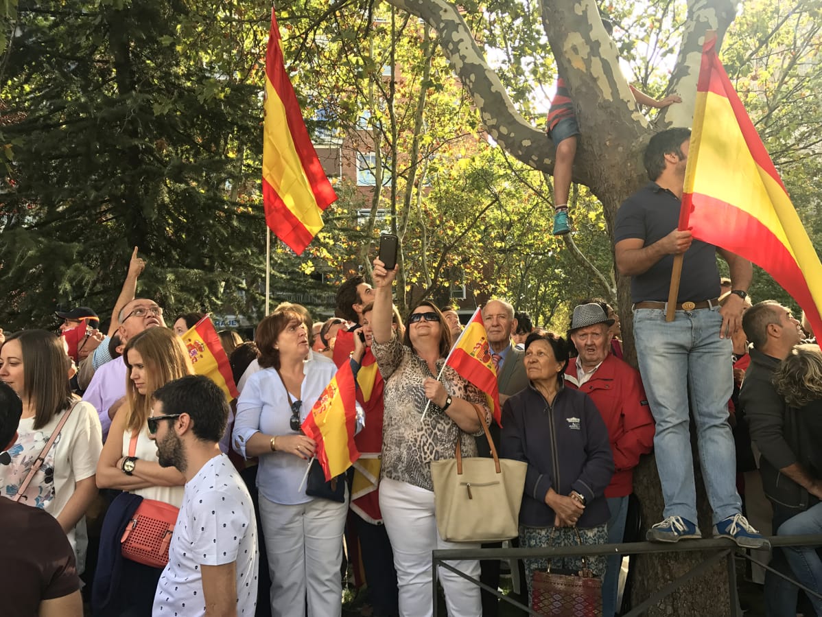 Madridilaiset kokoontuivat sankoin joukoin aamupäivällä katsomaan Espanjan kansallispäivän kunniaksi järjestettyä sotilasparaatia.