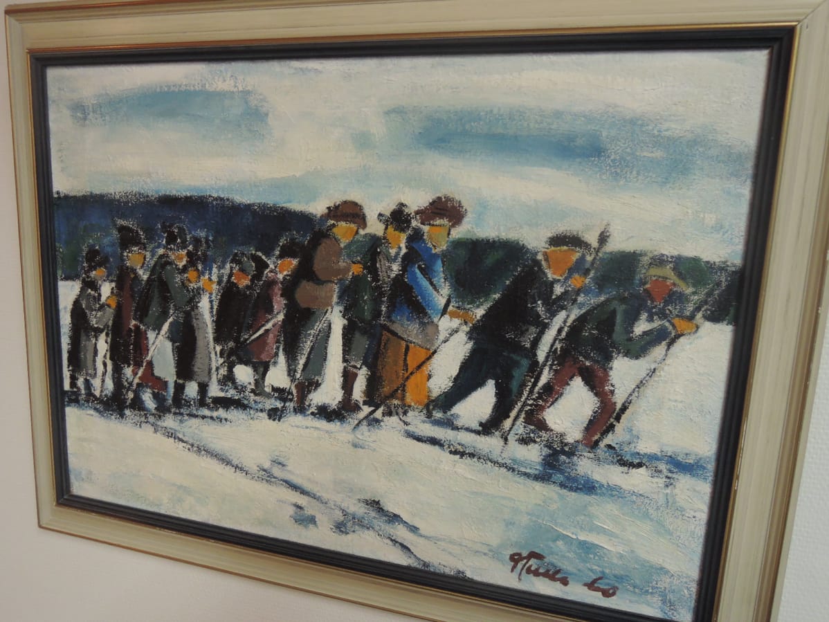 Pentti Tullan öljyvärityö "Hiihtoretki" vuodelta 1960