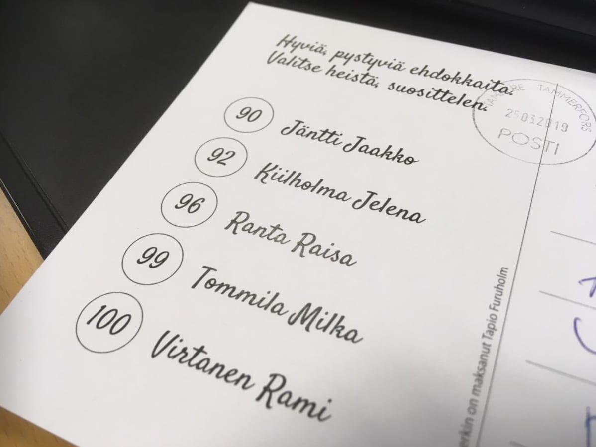 Tätä listaa Tapio Furuholm (vas.) kehotti äänestämään vuoden 2019 eduskuntavaaleissa.