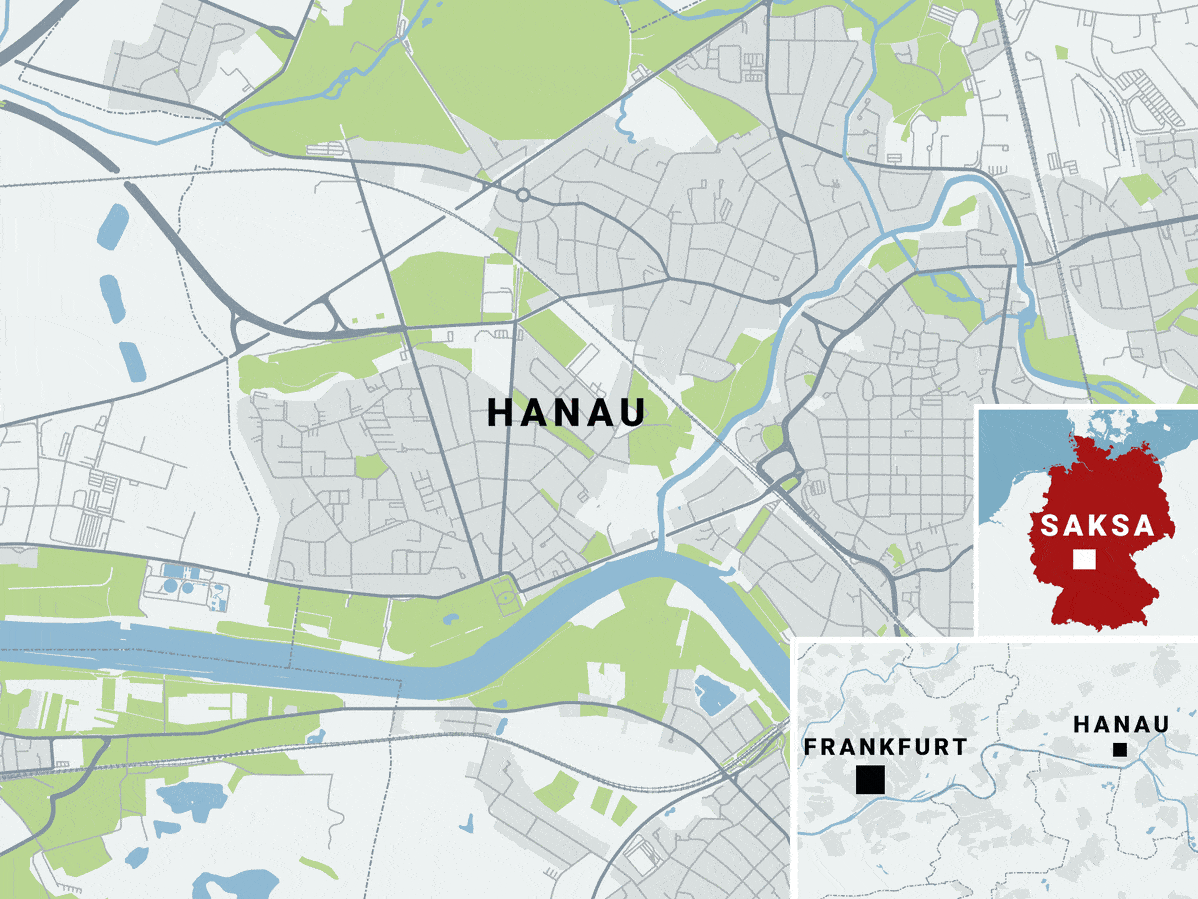 Ampukohtausten paikat Hanaun kartalla.