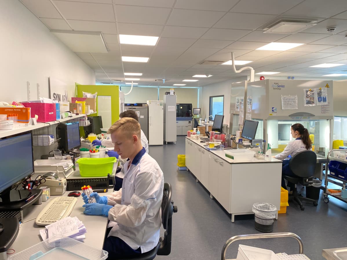 Synlabin laboratoriossa tehdään koronavirustestausta.