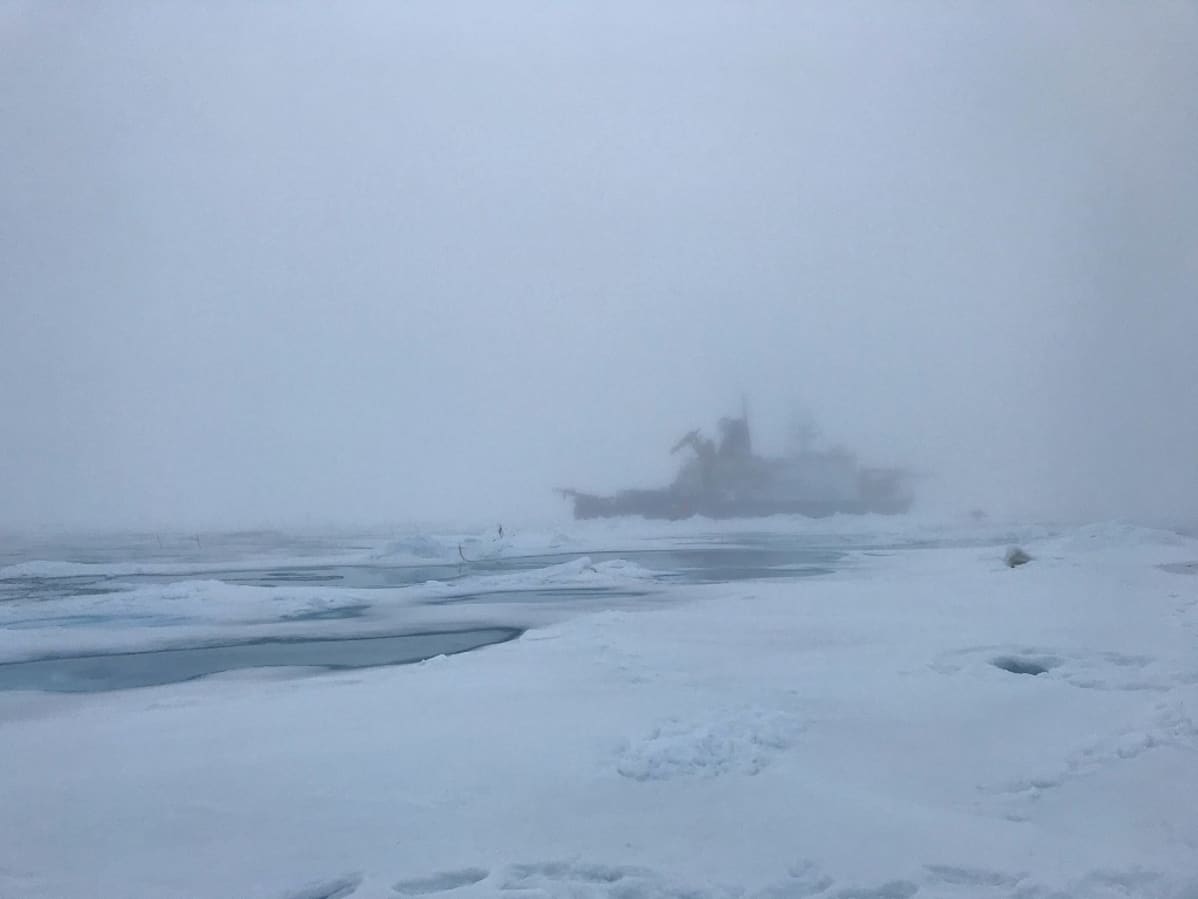 Polarstern-alus häämöttää sumussa.