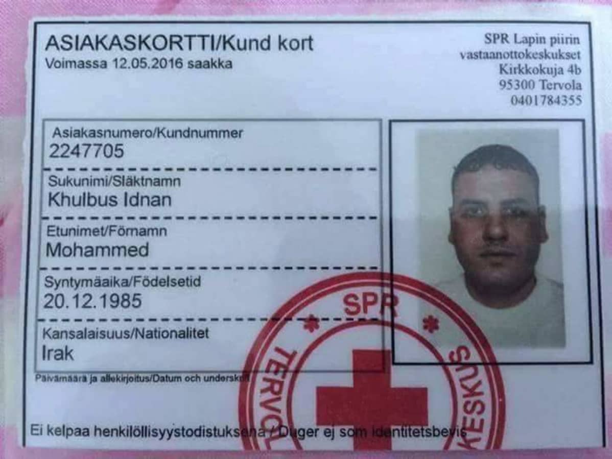 Mohammed Khulbusin vastaanottokeskuksen asiakaskortti.