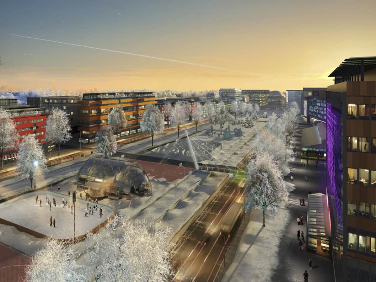 Kuvitelma Hämeenlinnanväylästä kaupunkibulevardiksi muutettuna vuonna 2050