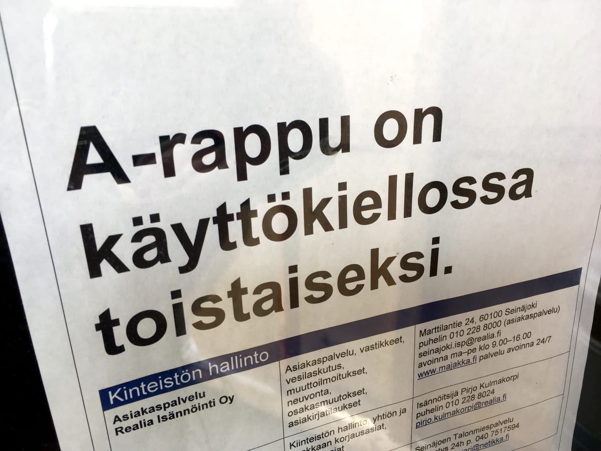 Vaasantalon A-rappu on toistaiseksi käyttökiellossa.