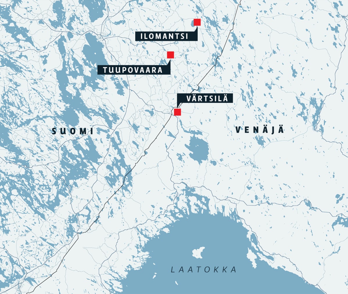 Kartta susien liikkumisesta Venäjän ja Suomen rajalla