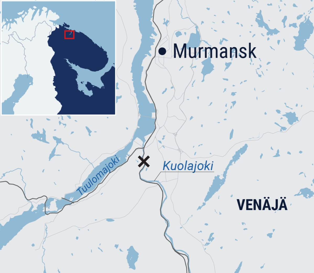 Kartta Murmanskin sijainnista Venäjällä.