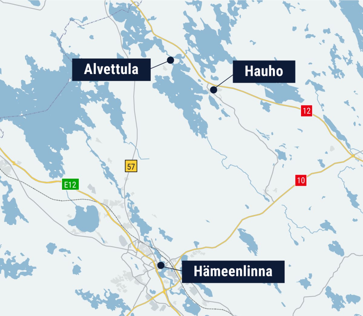 Kartta Alvettulan kylästä Hämeenlinnan Hauholla
