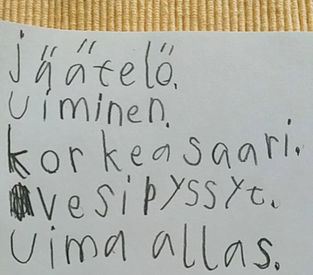 Ruotsalolaisen ekaluokkalaisen kesälista.