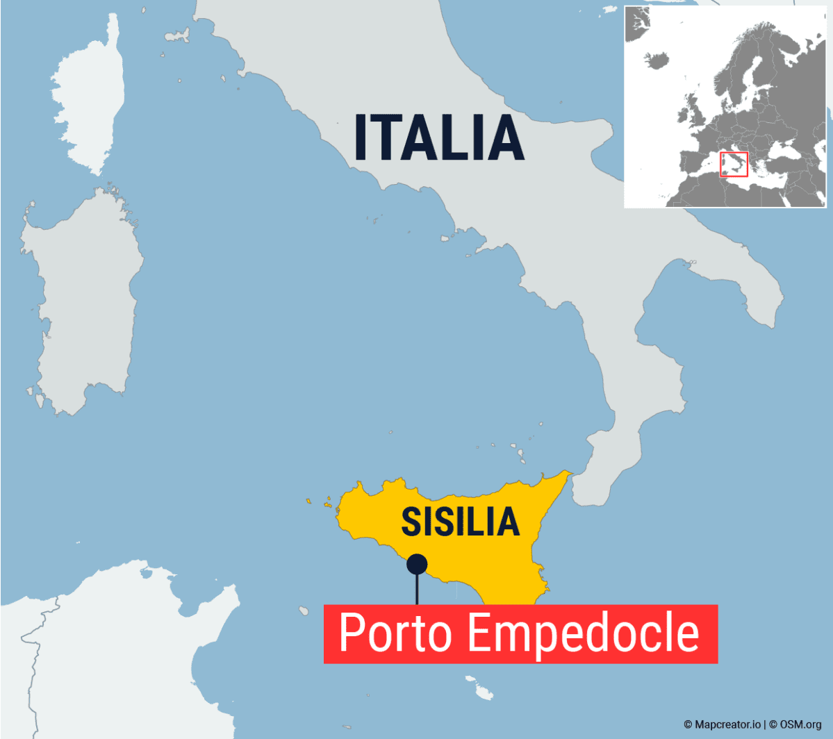 Kartta Porto Empedoclen kaupungista Italiassa.