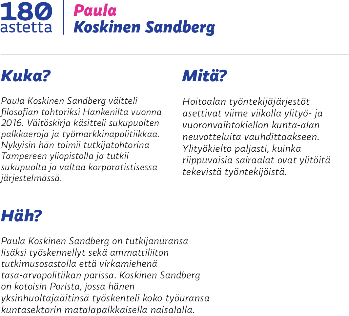 Paula Koskinen Sandberg, kuka, mitä, häh?