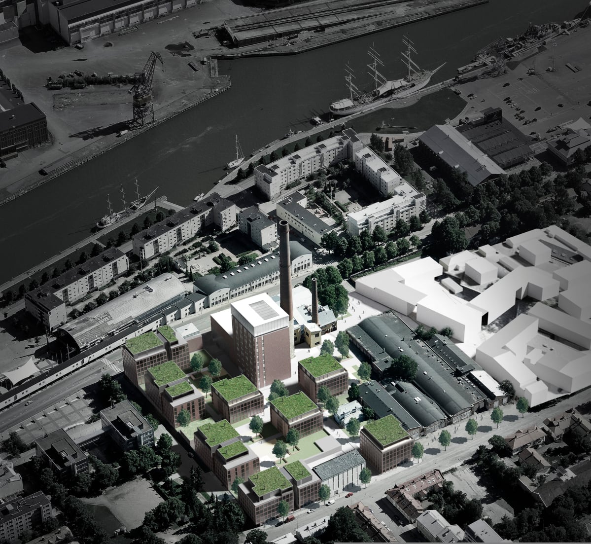 Turku Energian tontille suunniteltuja viherkattoja.