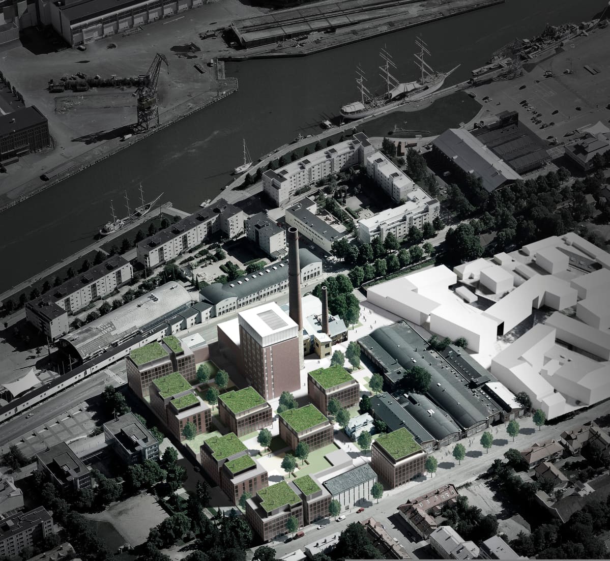 Turku Energian tontille suunniteltuja viherkattoja.
