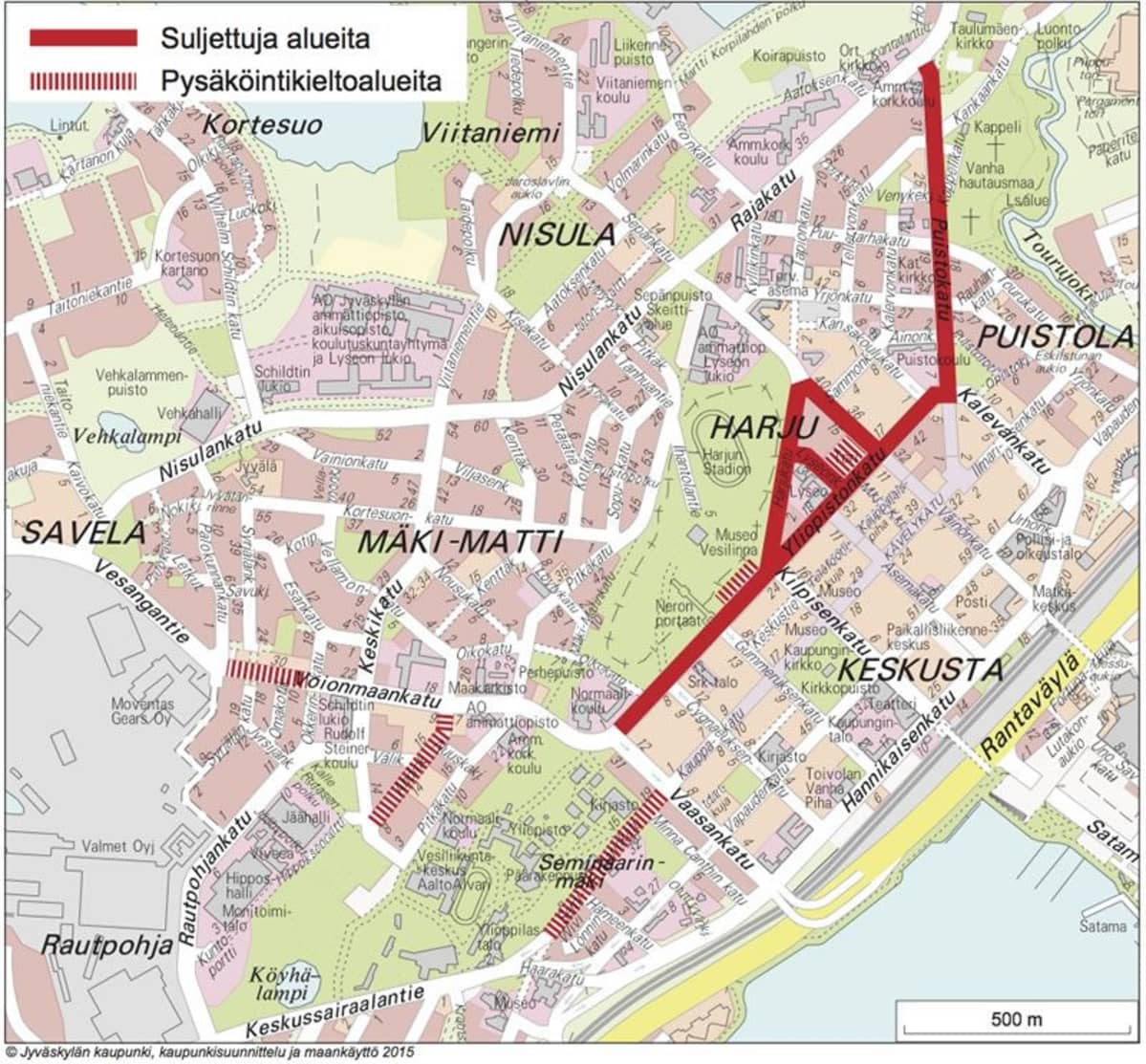 Paraati sulkee katuja ja rajoittaa pysäköintiä keskustassa.