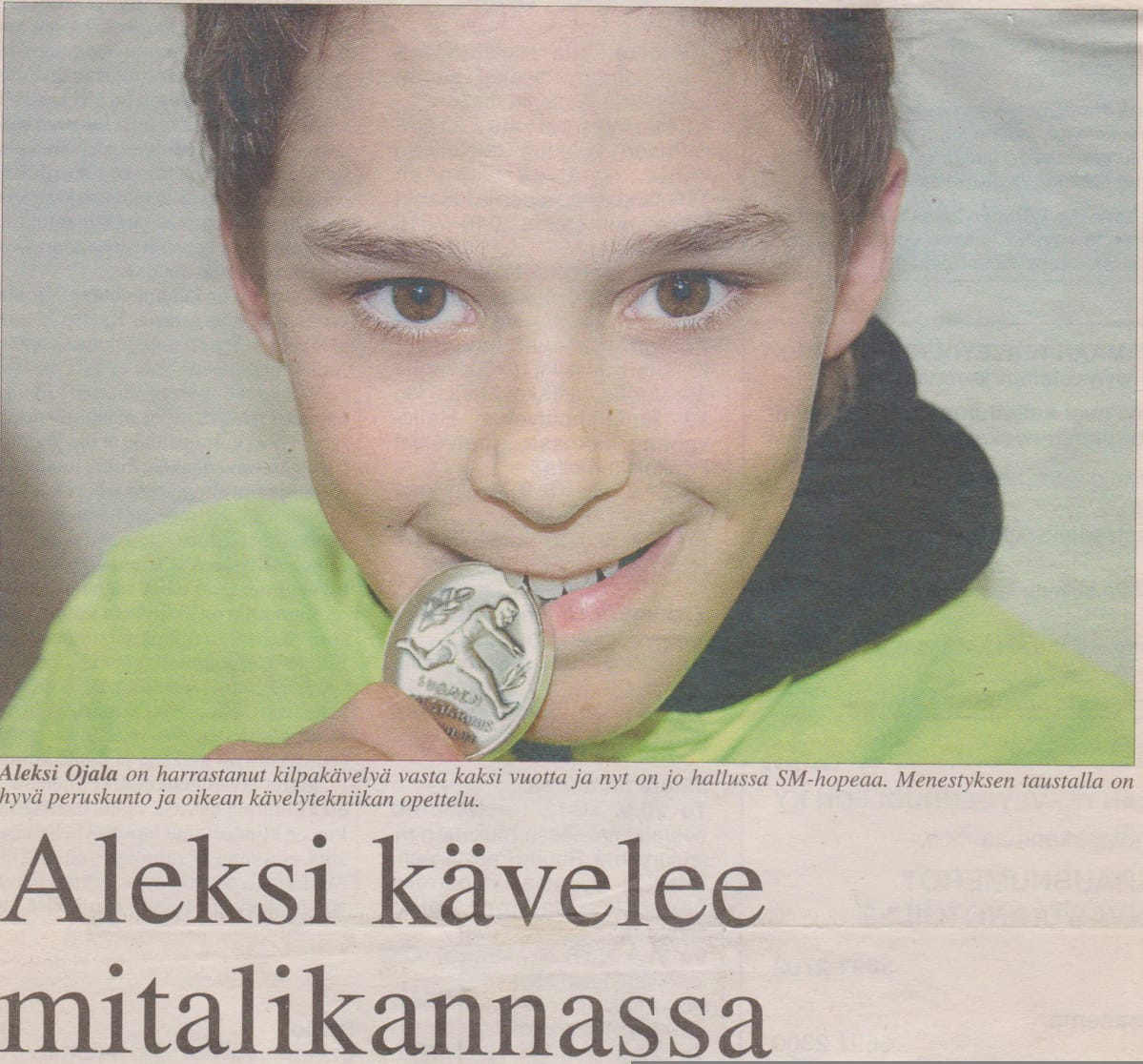 Aleksi Ojala lehtijutussa pikkupoikana
