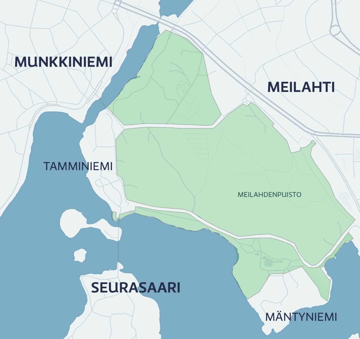 Kartta Meilahden alueesta.