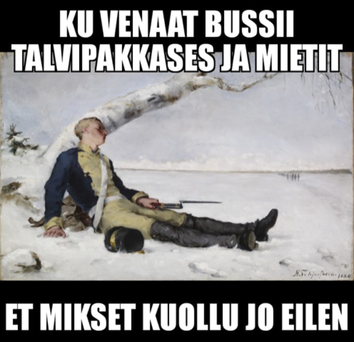 Yläkouluikäisten muokkaama taidemeemi.