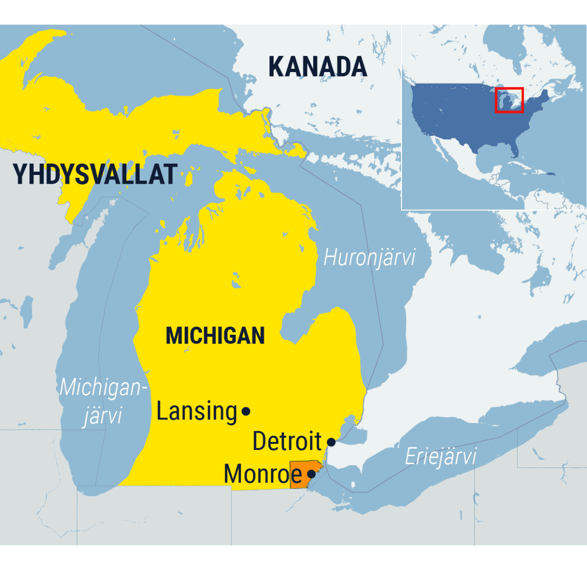 Kartta Michiganin osavaltiosta Yhdysvalloissa.