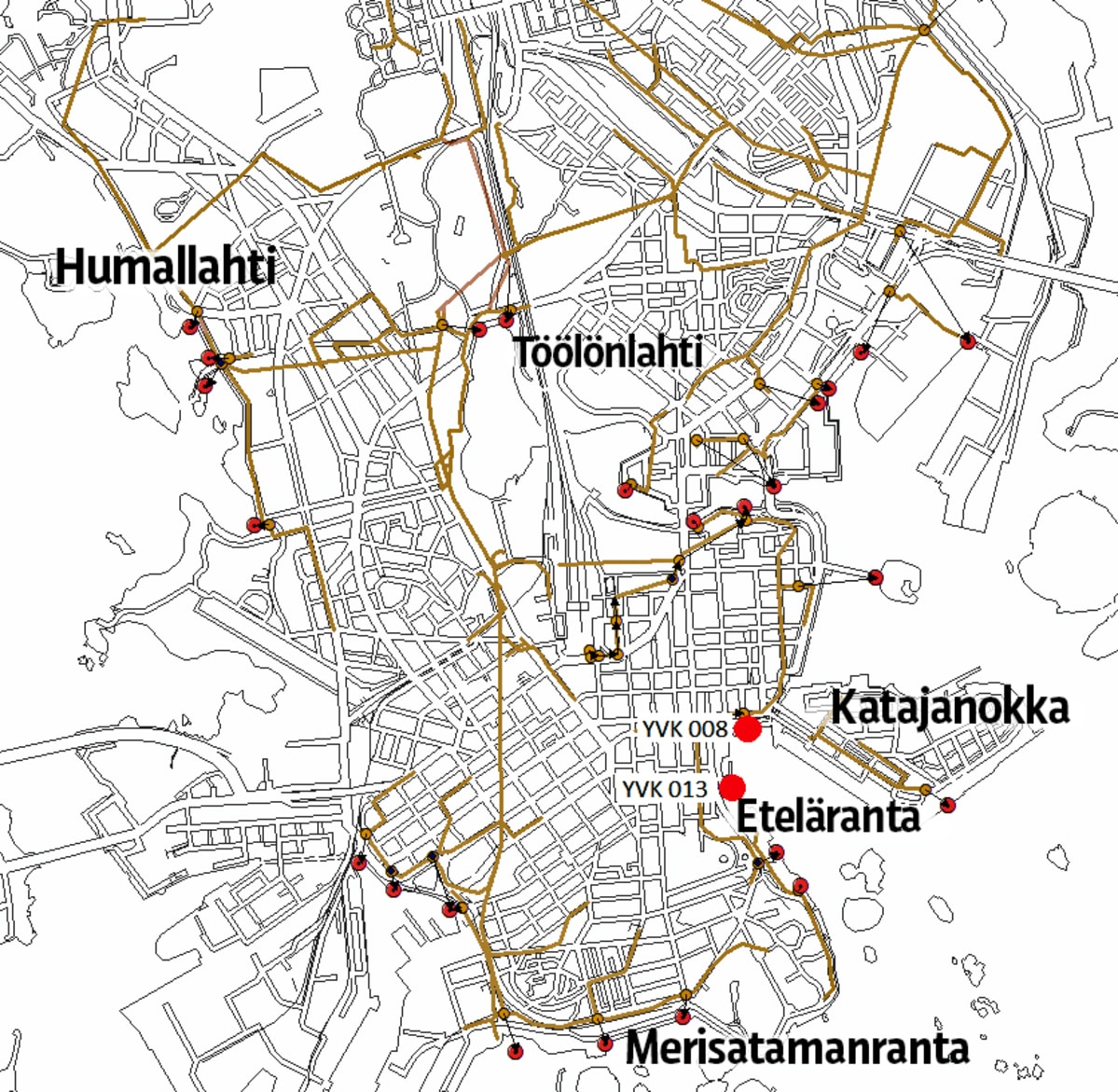 Vuoden 2017 suurimmat ylivuotokohdat kartalla.